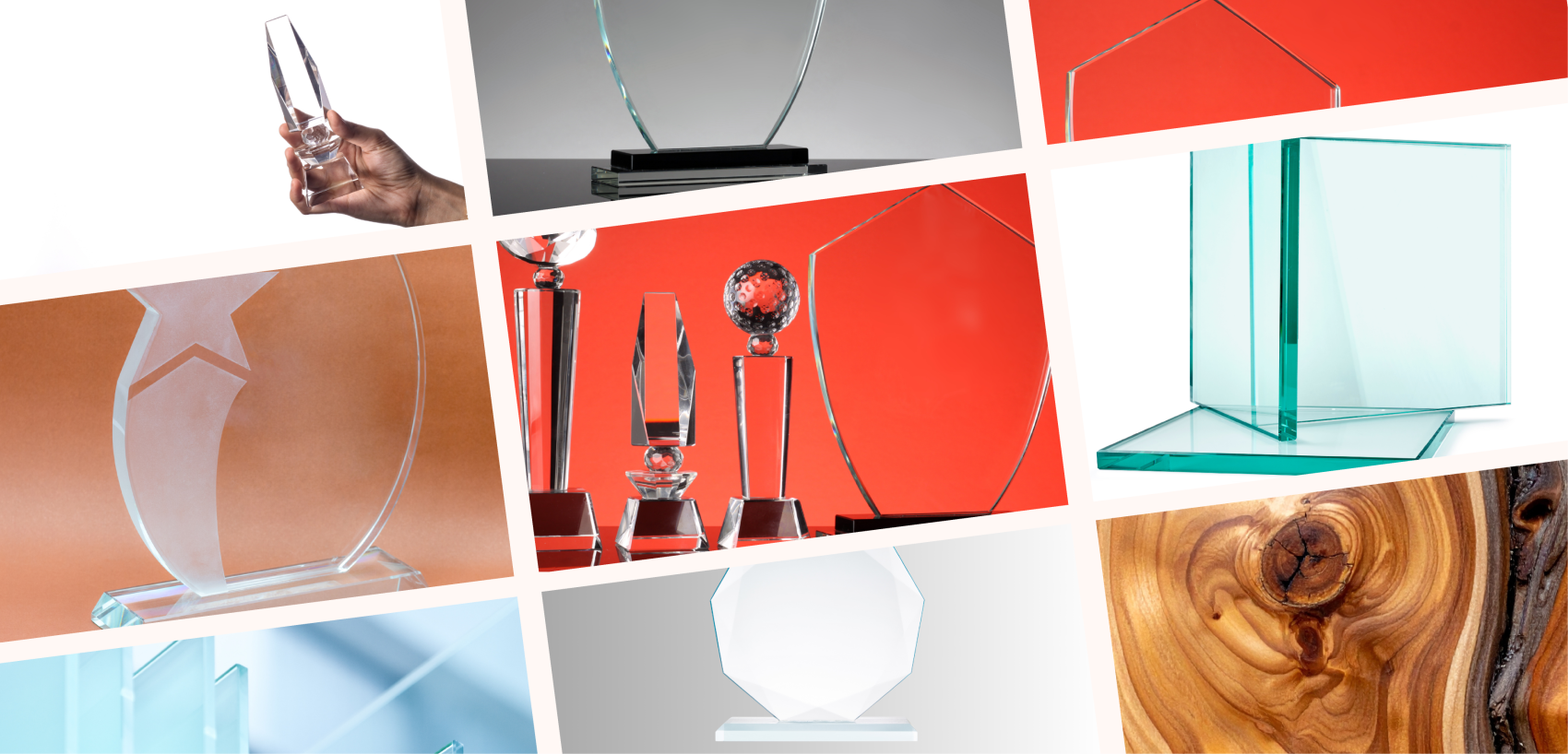 Collection de trophées en plexiglas et verre personnalisés pour entreprises à Strasbourg