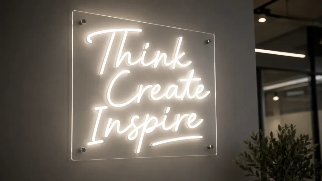 Néon flexible LED blanc fixé sur plaque plexiglas design